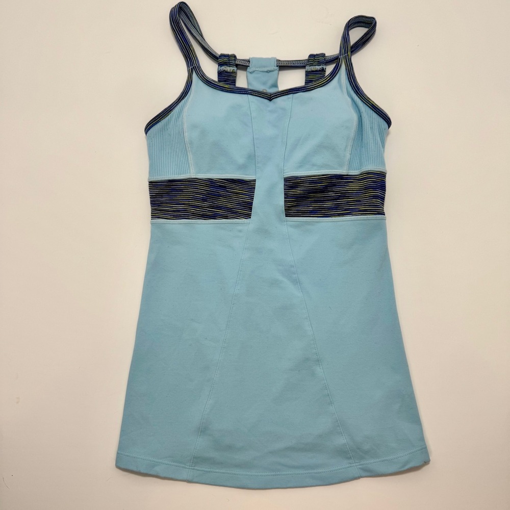 Athleta Prasada Tank Top Womens XXS Light Blue Space Dye Strappy Shelf Bra Yoga